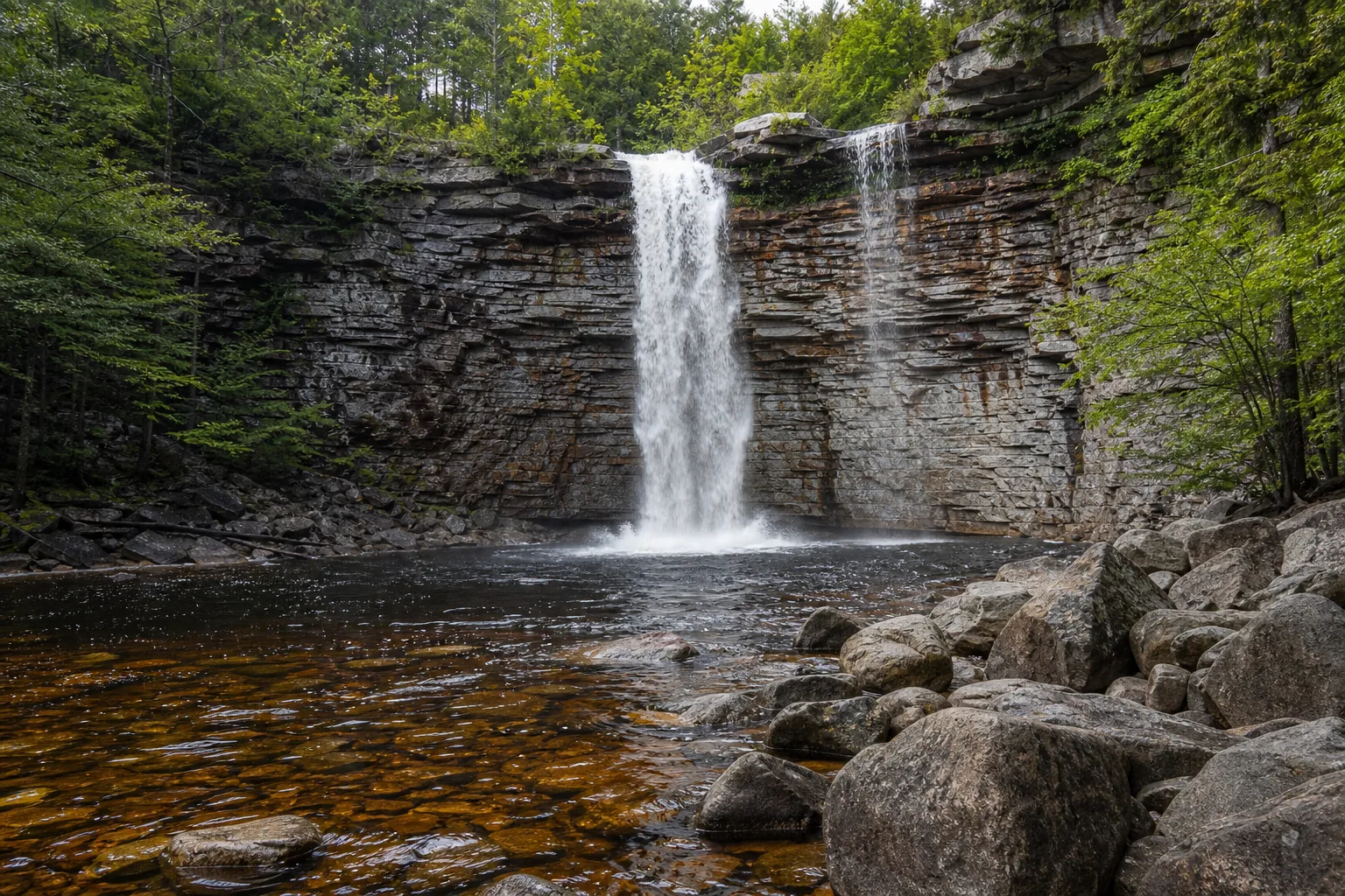 Awosting Falls base of awosting falls and the dark plunge pool at the foot of the shawangunk cliff.