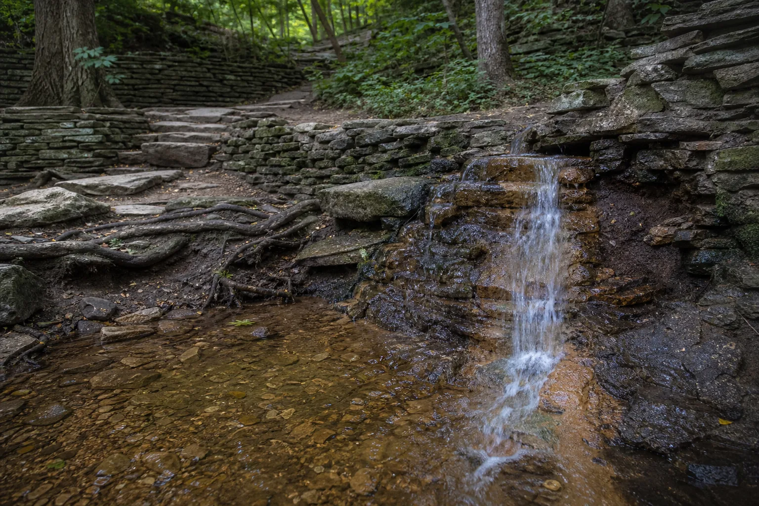 Hidden Falls base of hidden falls where spring snowmelt drops over platteville limestone into a mississippi side channel