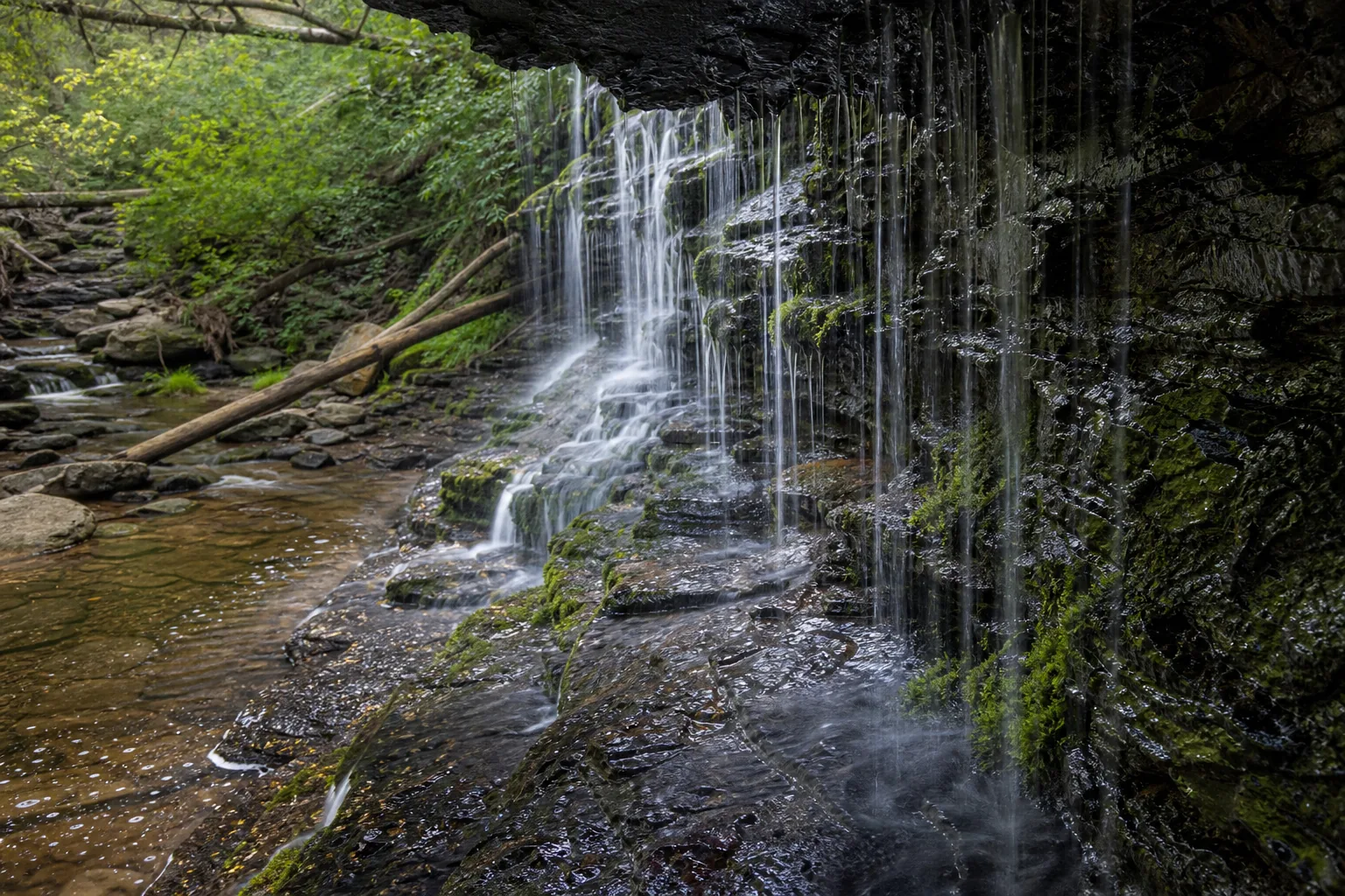 Issaqueena Falls water-on-rock detail with banded Blue Ridge gneiss texture
