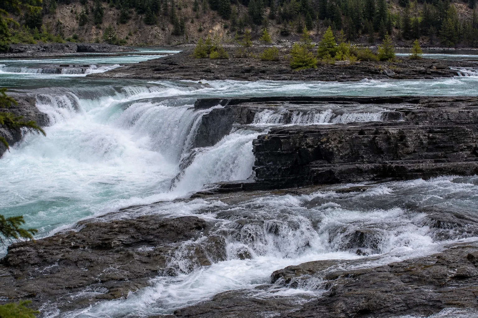 Kootenai Falls main 30-foot drop and the white-water chute below the lip