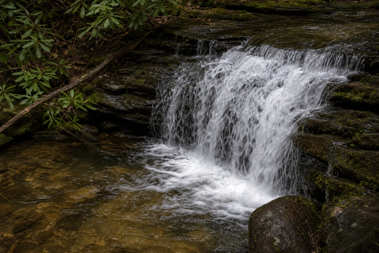 Detail of Long Creek Falls showing the two-tier step over Blue Ridge gneiss