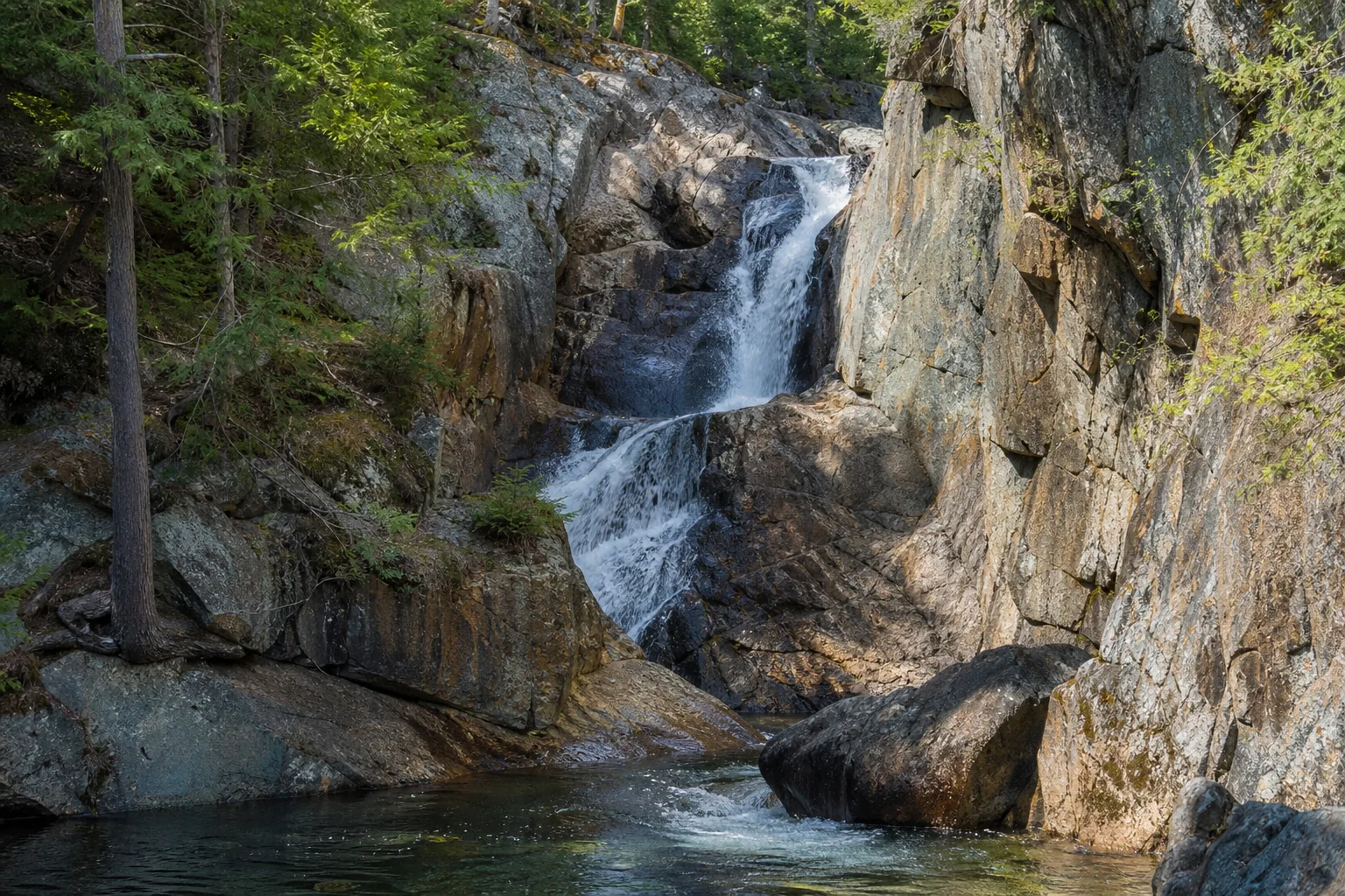 Smalls Falls lower plunge pool where the bottom tier lands; the local swimming hole