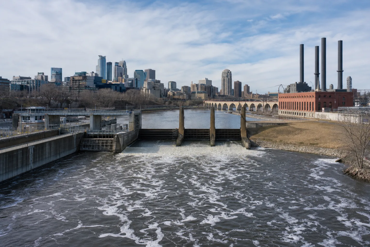 St. Anthony Falls wide setting view