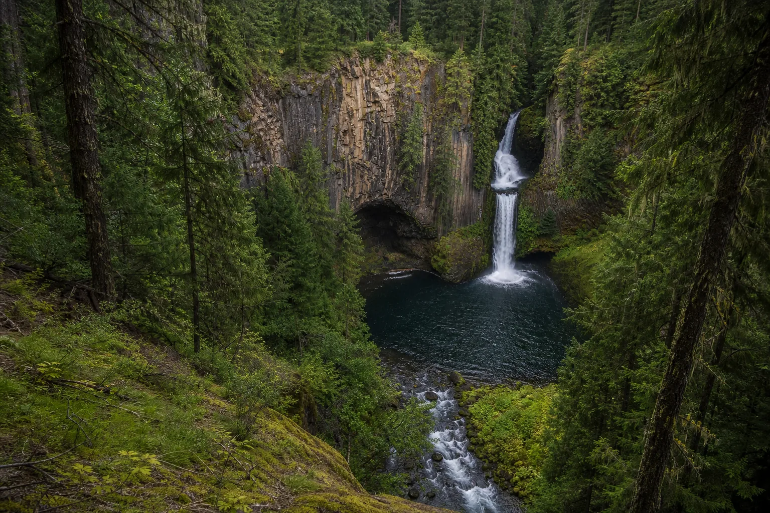 Toketee Falls wide setting view